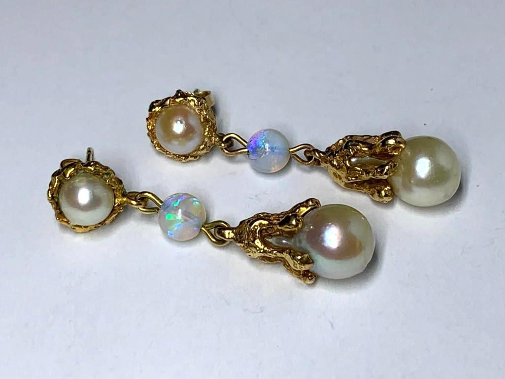 Arthur King 18K Yellow Gold, Pearl and Opal Dangle (1 of 4)