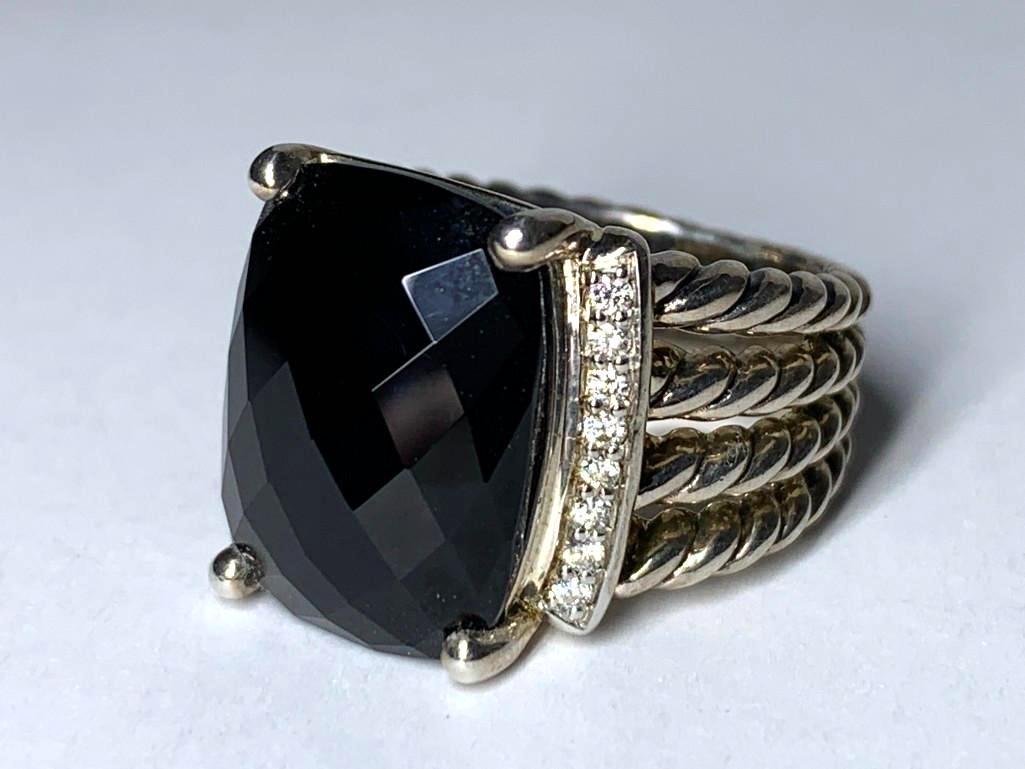 David Yurman Sterling Silver, Onyx and Diamond Ring (1 of 7)