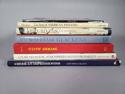 Six Books American Art/Artists and 1 Catalogue: Six books American art/artists and one catalogue: "The Story of American Painting" "Larry Rivers, Art and the Artist" "William Glackens" "@K.Haring" "Louise Nevelson, Atmospheres and Environments"