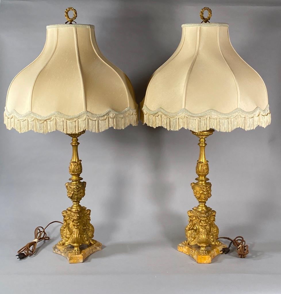 Pair of Baroque Style Gilt Bronze Candlesticks Fitted (1 of 5)