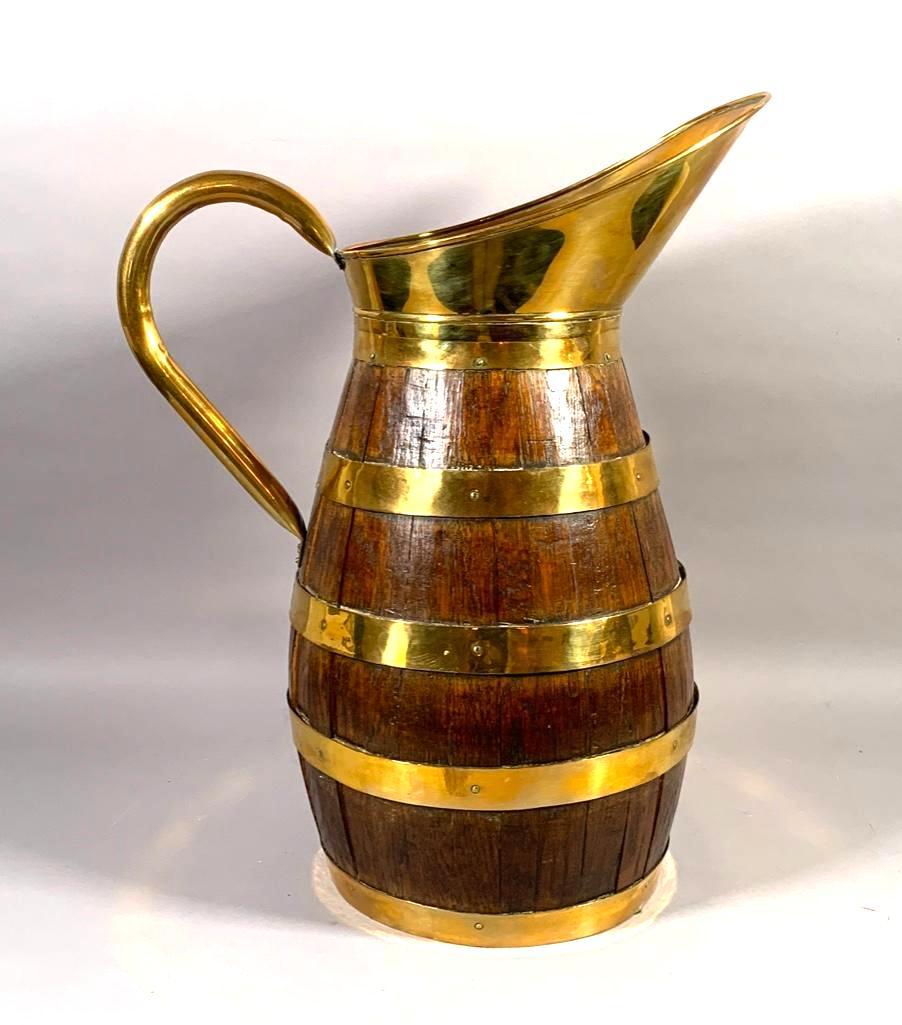 English Brass Bound Staved Oak Cider Jug, 19thc. (1 of 7)