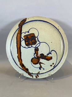 Robert Sperry Large Glazed Stoneware Charger: Robert Sperry (American, 1927-1998) Large wheel thrown stoneware charger with dripped and painted glazes, c. 1960's, signed Sperry to the base. Dimensions: 17 in. dia. Condition: Very good