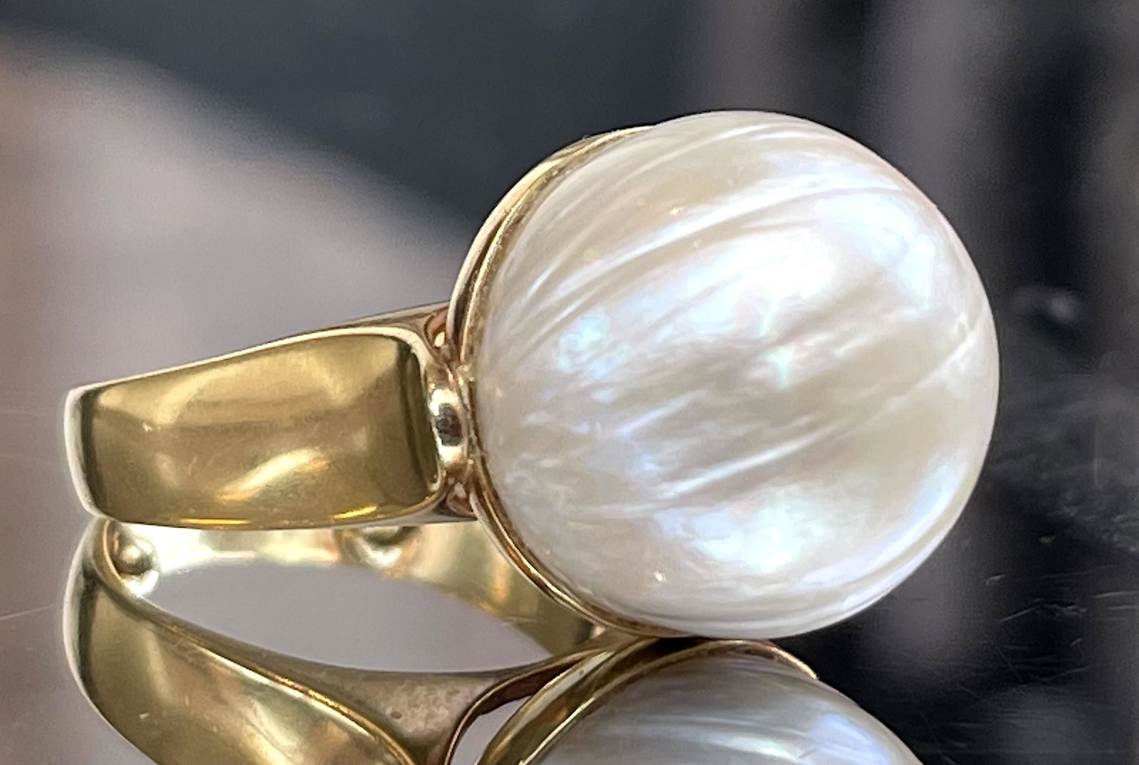 18K Yellow Gold and Mabe Pearl Modernist Ring (1 of 7)