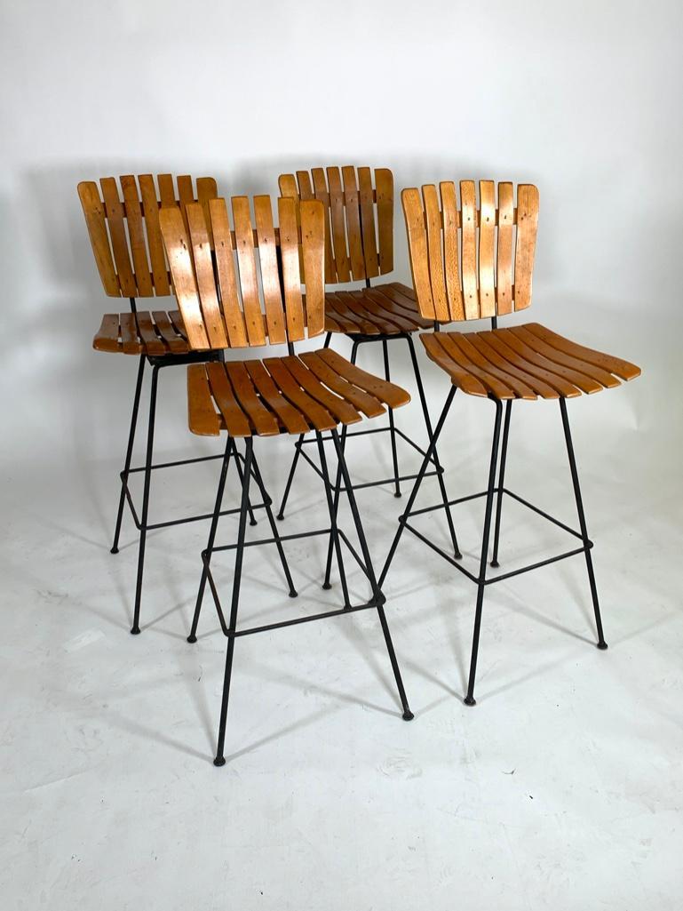 Four Mid-Century Slat Bar Stools by Arthur Umanoff (1 of 11)