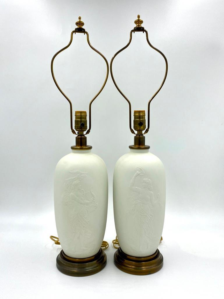 Pair of Classical Subject Bisque Porcelain Lamps (1 of 8)