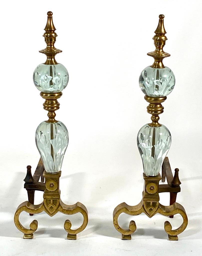 Pair of Brass and Paperweight Glass Andirons (1 of 6)