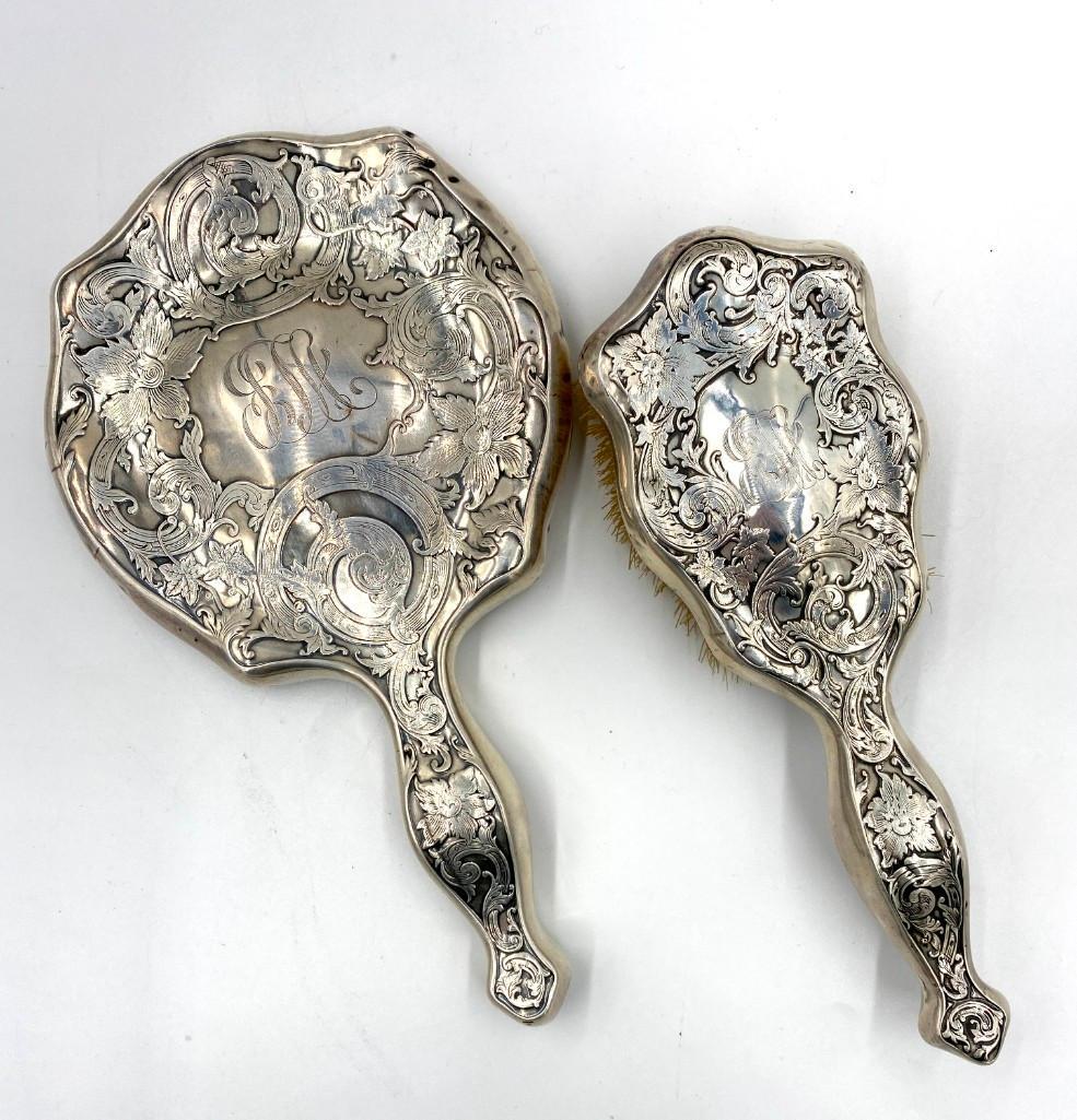 American Sterling Silver Hand Mirror and Hair Brush (1 of 7)