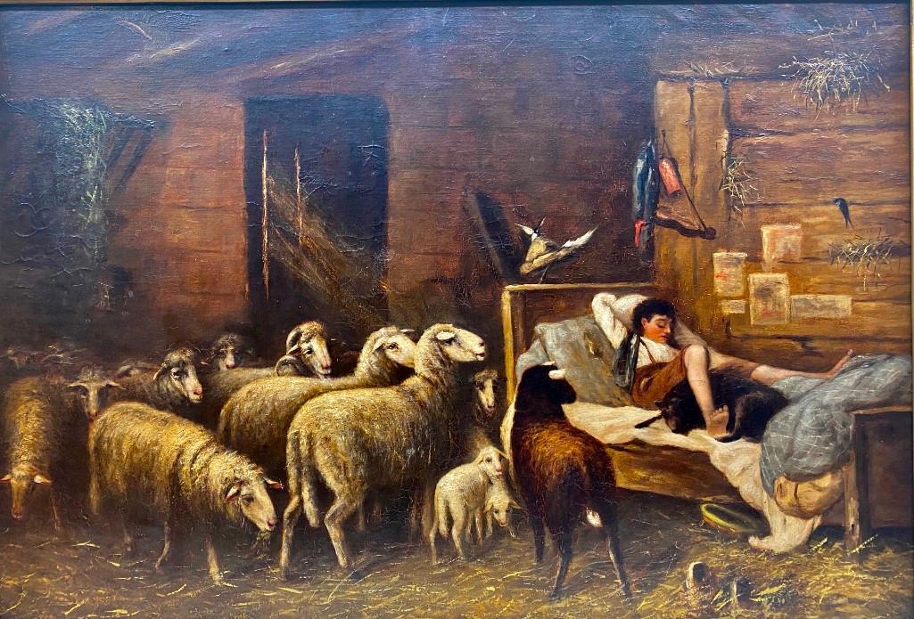 19thc. Continental School,  Oil, Waking the Shepherd (1 of 9)