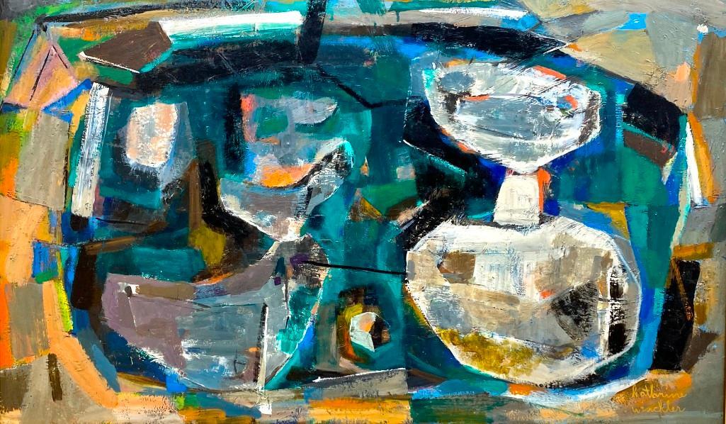 Katherine Winckler Oil, Still Life: Katherine Winckler (American 1898-1976) Still Life with Sculptures, oil on masonite, signed lower right, framed. Dimensions: 24 x 39 in. panel size, 29 x 46 in. as framed. Condition: Very good with