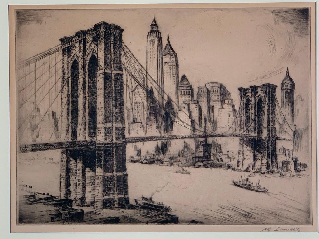 Nat Lowell Etching, Brooklyn Bridge (1 of 7)