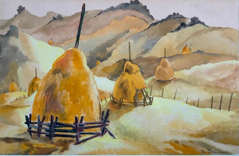 Katherine Cass Watercolor, Haystacks (1 of 4)