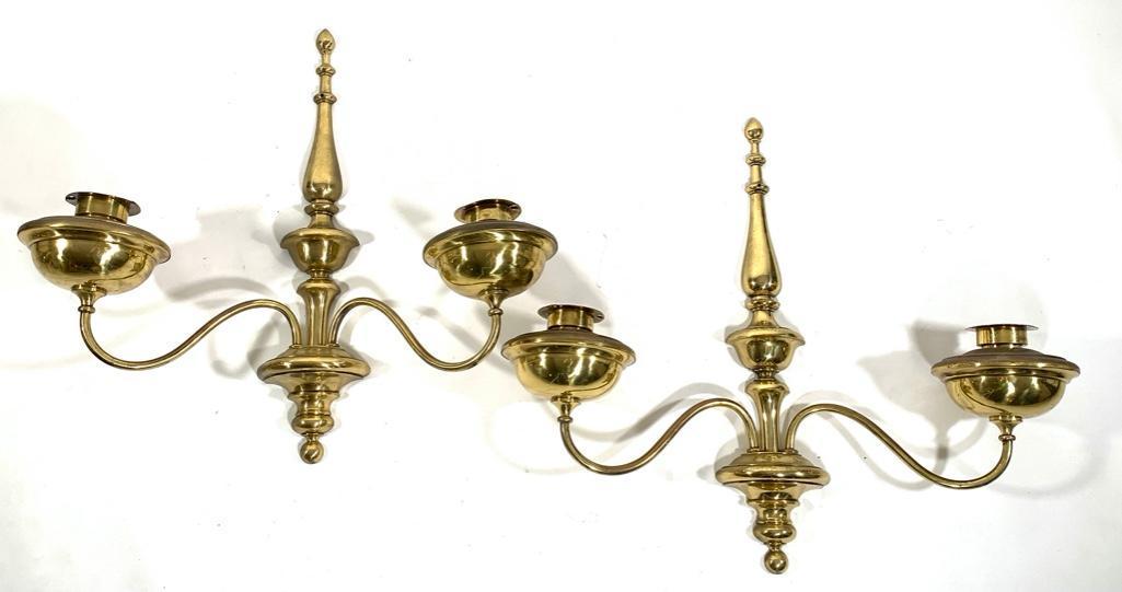 Pair Monumental Brass Two-Light Wall Sconces (1 of 9)