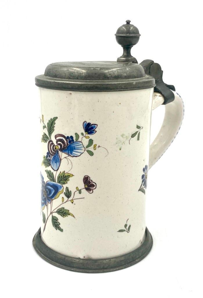 Continental Faience Pewter Mounted Tankard, 18thc. (1 of 9)