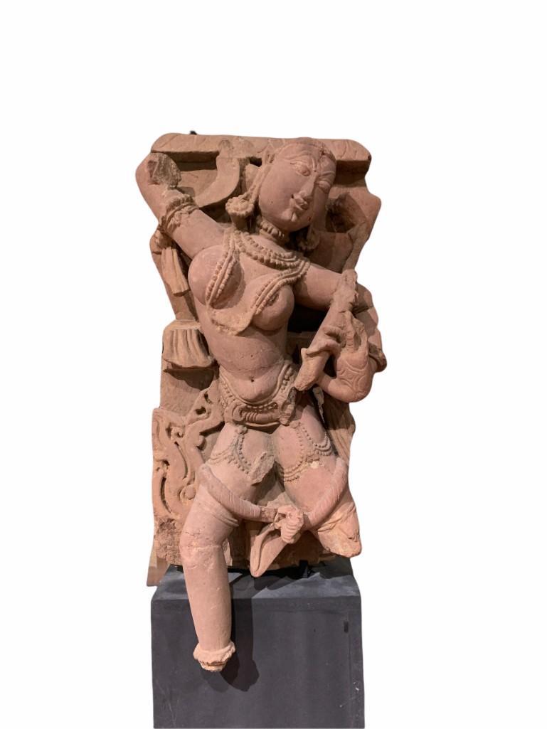 Indian Carved Pink Sandstone Figure of Goddess Dancing (1 of 7)