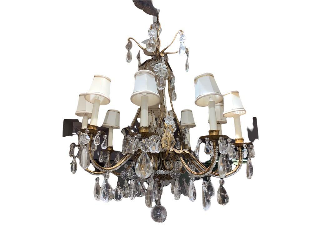 Gilt Metal and Rock Crystal Chandelier (1 of 19)