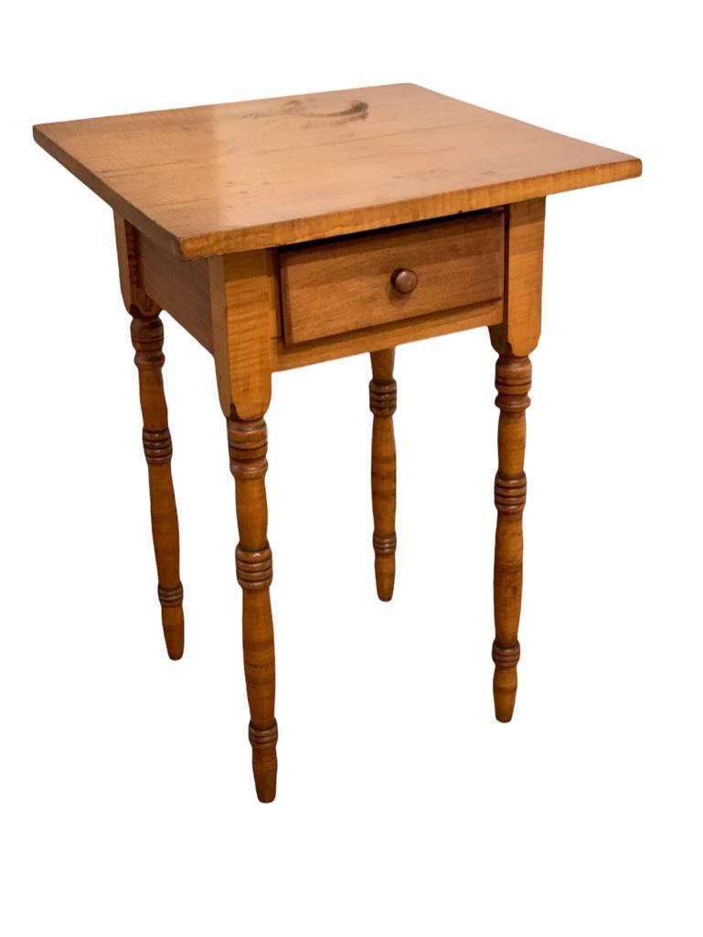 American Curly Maple One Drawer Stand, 19thc. (1 of 9)