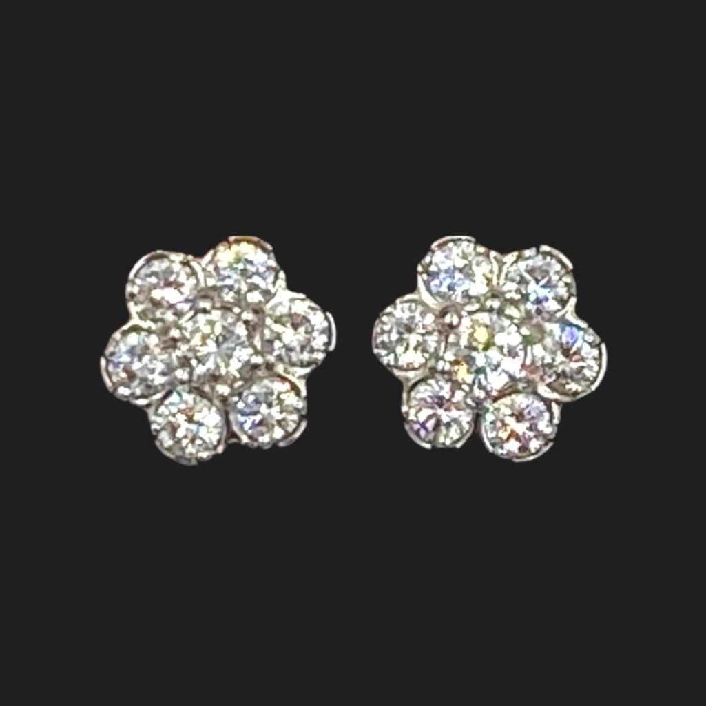Diamond Flower Ear Studs in White Gold (1 of 1)