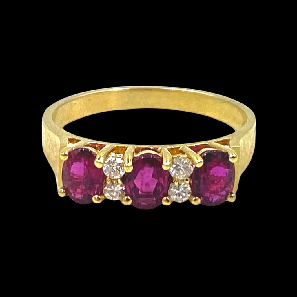 T.S.L. Round Cut Three Stone Ruby and Diamond Ring (1 of 4)