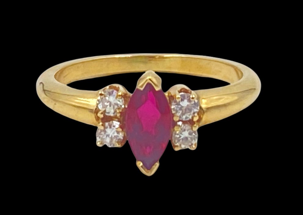 Marquis Cut Ruby and Diamond Ring (1 of 4)