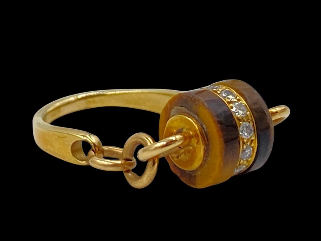 Marvin Schluger Carved Tiger Eye and Diamond Chain Ring (1 of 5)