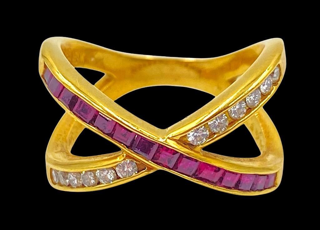 Barnett Robinson Ruby ad Diamond Criss Cross Ring (1 of 1)