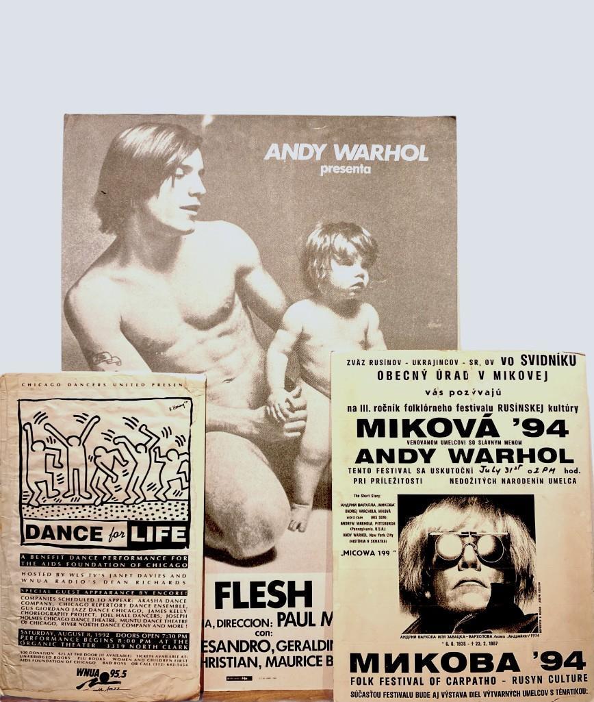 Andy Warhol's 'Flesh' Film Poster and Others: Andy Warhol (American 1928-1987) Film Poster for "Flesh," starring Joe D'Allessandro, c.1968, offset lithograph, HP Grafico S.A. mounted on foam core, together with Mikova '94 Festival