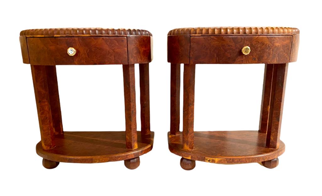 Pair of Art Deco Style Burl Wood Nightstands (1 of 9)