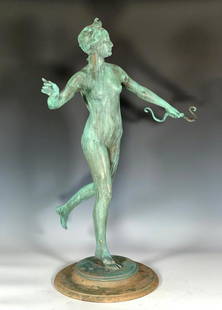 Frederick William MacMonnies Bronze, Diana: Frederick William MacMonnies (American 1863-1937) Diana, bronze with green verdigris patina, signed and dated 1890, copyright 1894, with foundry mark for Jaboeuf & Rouard, Paris. Dimensions: 31 in.h.