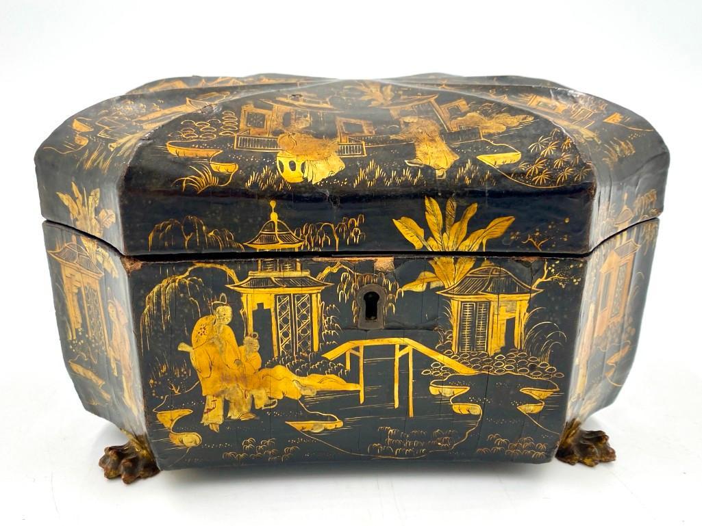 Chinese Export Lacquer Tea Caddy, 19thc. (1 of 10)