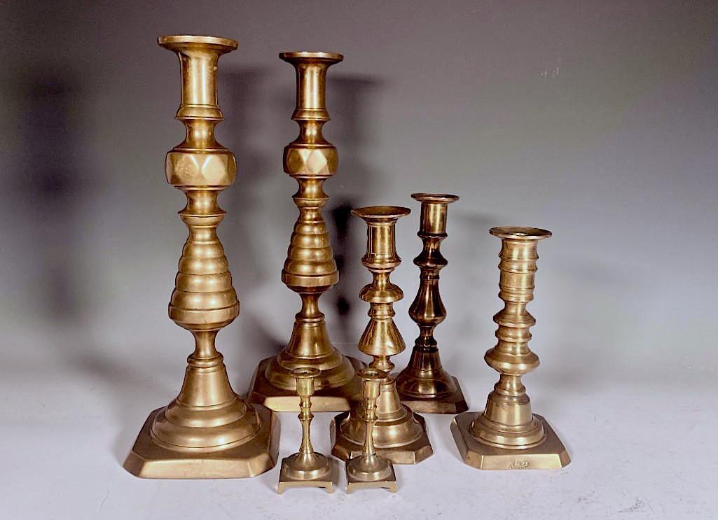Lot of Antique Brass Candlesticks (1 of 8)