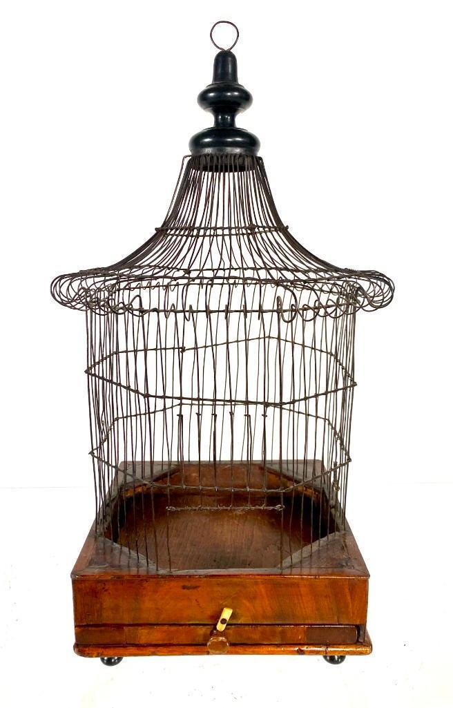 Antique English Mahogany, Marquetry and Wirework Bird Cage (1 of 9)