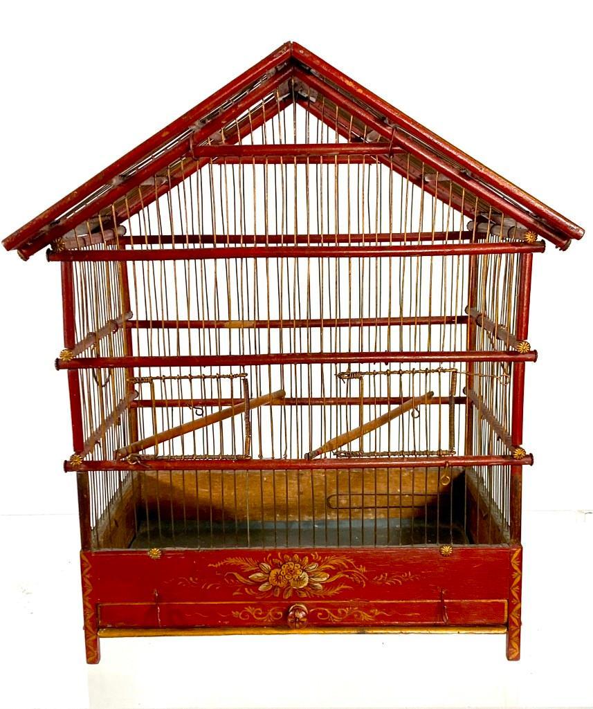 Red Painted and Wirework Bird Cage (1 of 13)