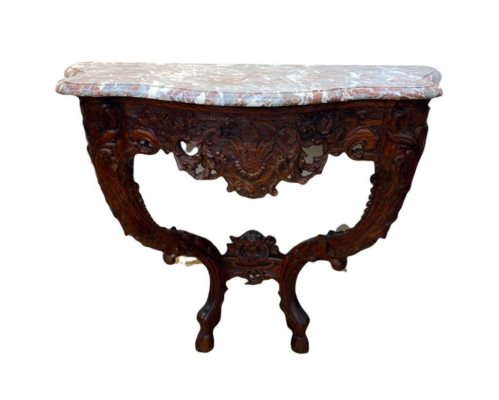 A Louis XV Carved Oak Marble Top Console Table, 18thc. (1 of 7)