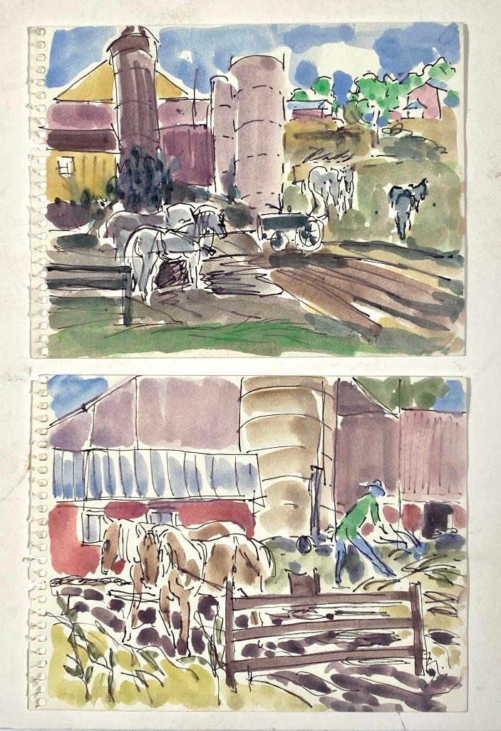 Algesa O'Sickey, Pair Farm Scene Watercolors (1 of 4)