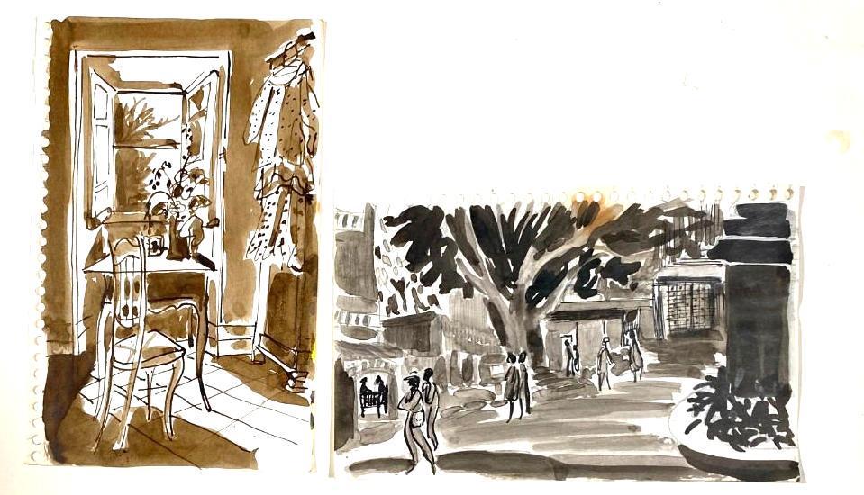 Algesa O'Sickey, Two Ink and Watercolor Works (1 of 4)