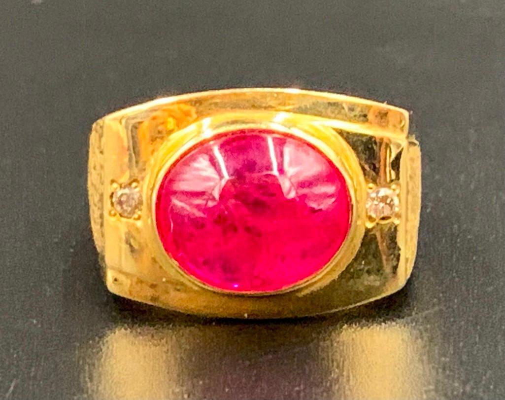 18K Yellow Gold, Natural Ruby and Diamond Ring (1 of 5)