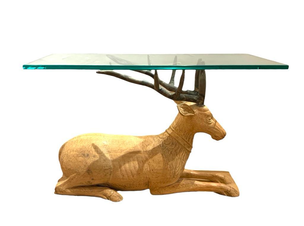 Wood, Composition and Metal Recumbent Deer Console Table (1 of 4)