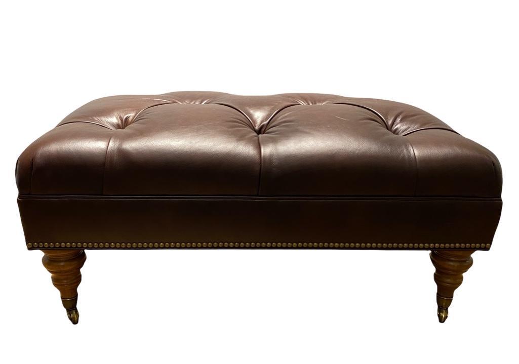 Ethan Allen Tufted Leather Ottoman (1 of 4)