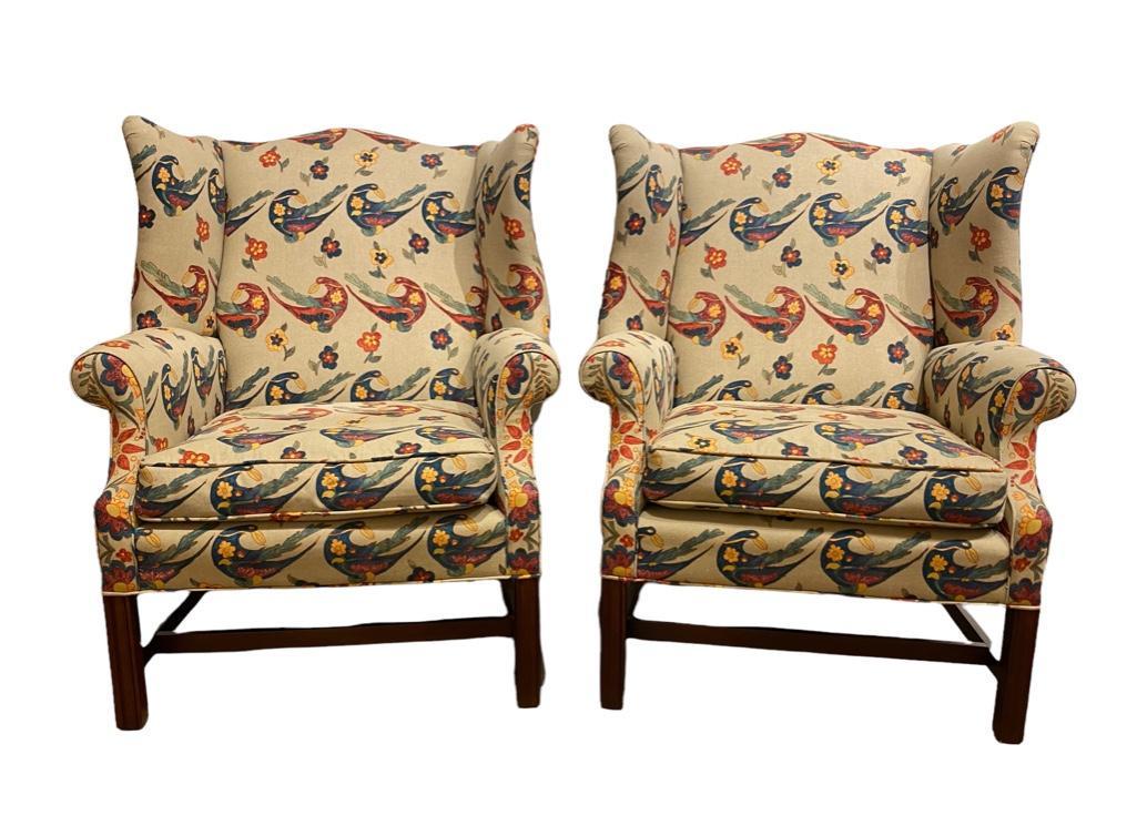 Pair of Georgian Style Upholstered Wing Back Chairs (1 of 9)
