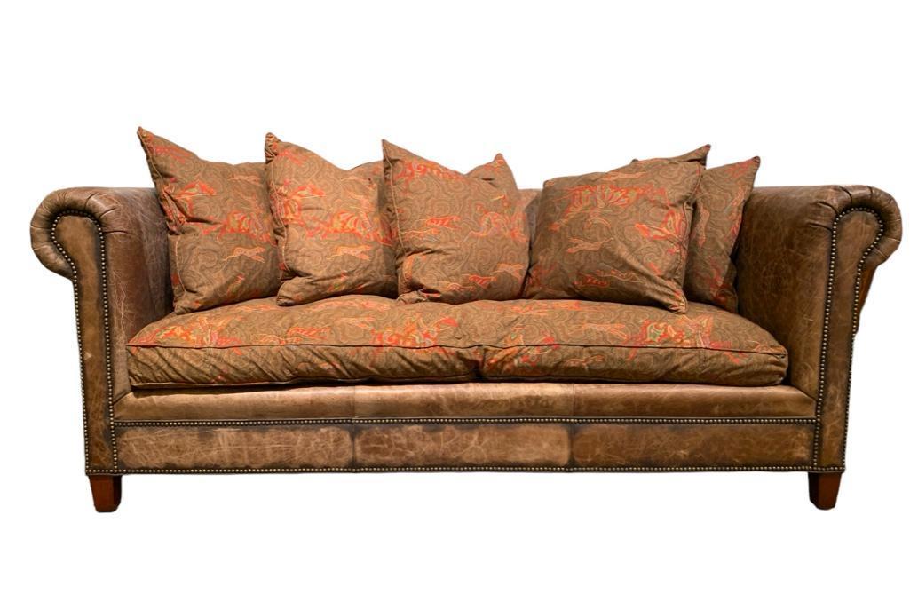 Leather and Cotton Poplin Upholstered Sofa (1 of 7)