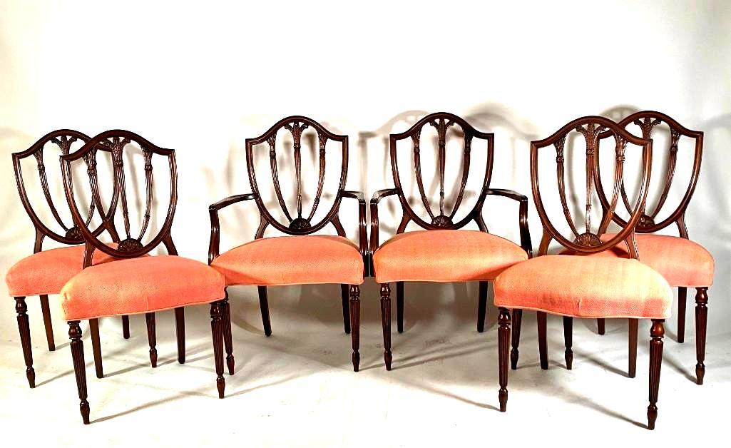 Set of Six Hepplewhite Style Shield Back Dining Chairs (1 of 15)