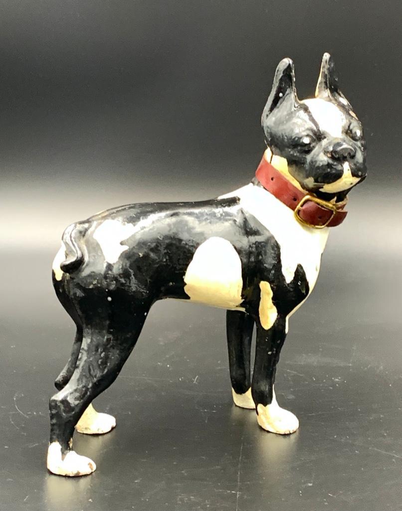 Boston Terrier Cast Iron Door Stop: Boston Terrier Cast Iron Door Stop, repainted. Dimensions: 8.5 in.h. x 8 in.l. Condition: