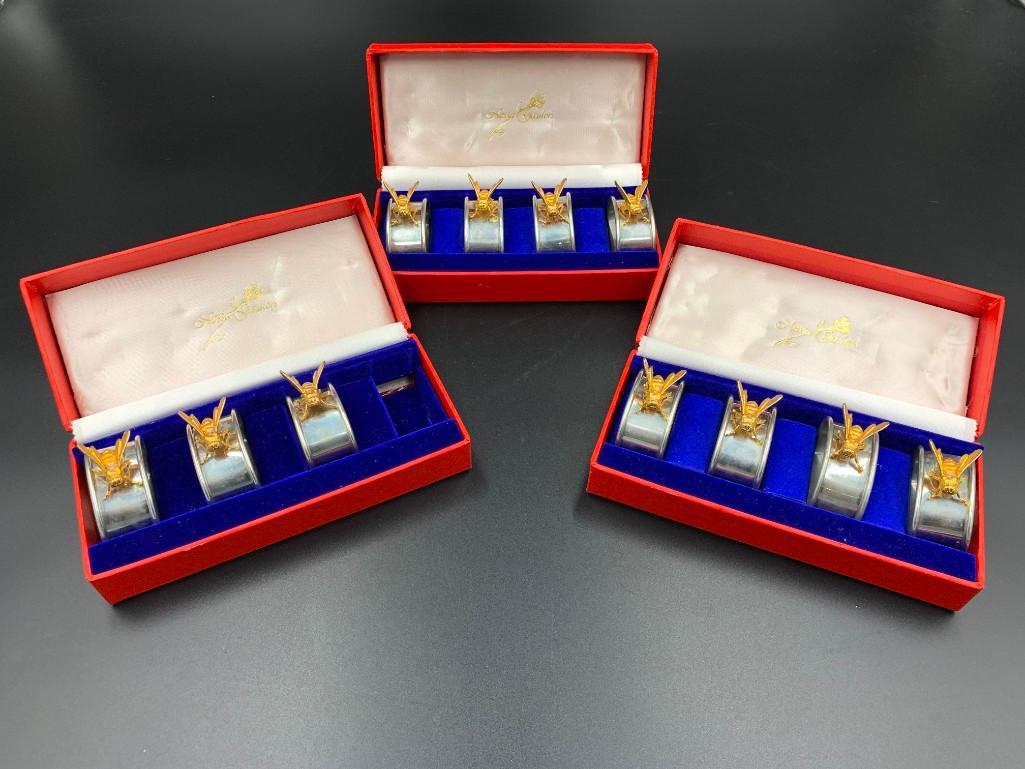 Eleven Pewter Napkin Rings Bee Design (1 of 6)