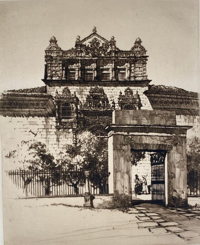 Samuel Chamberlain Etching, Hospital, Santa Cruz, Toledo: Samuel Chamberlain (American, 1895-1975) Hospital, Santa Cruz, Toledo, 1938, etching, signed in pencil, lower right, numbered 87/100, published for the Print Club of Rochester. Not framed. Dimensions