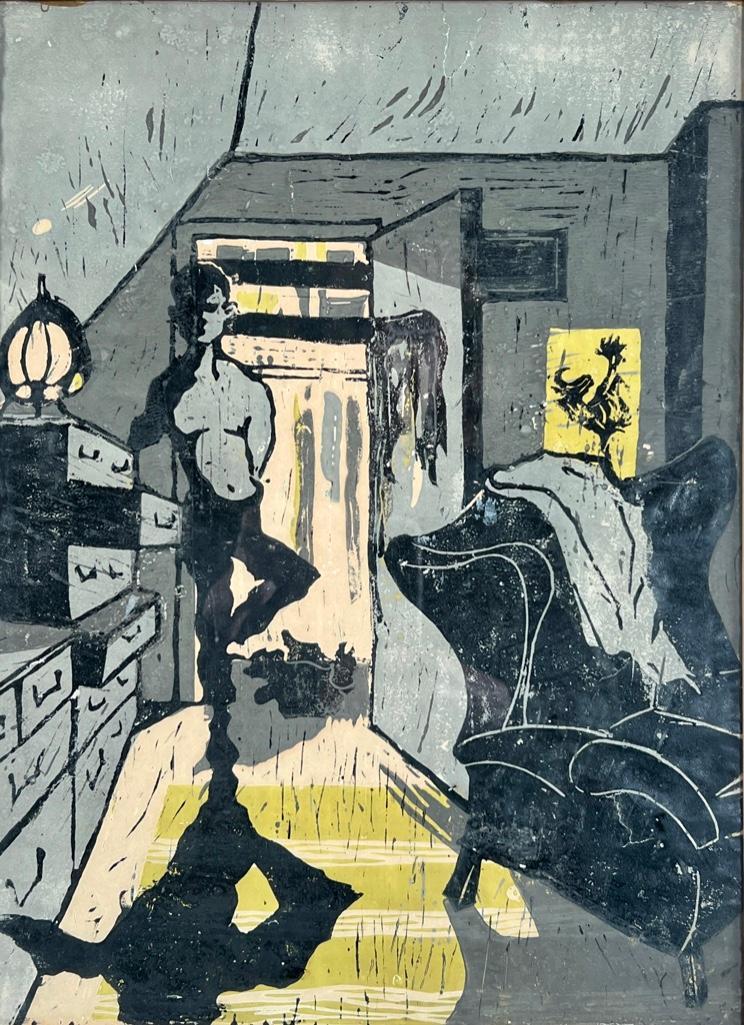 Paul A. Johnson Linocut, Corner of My Room (1 of 10)