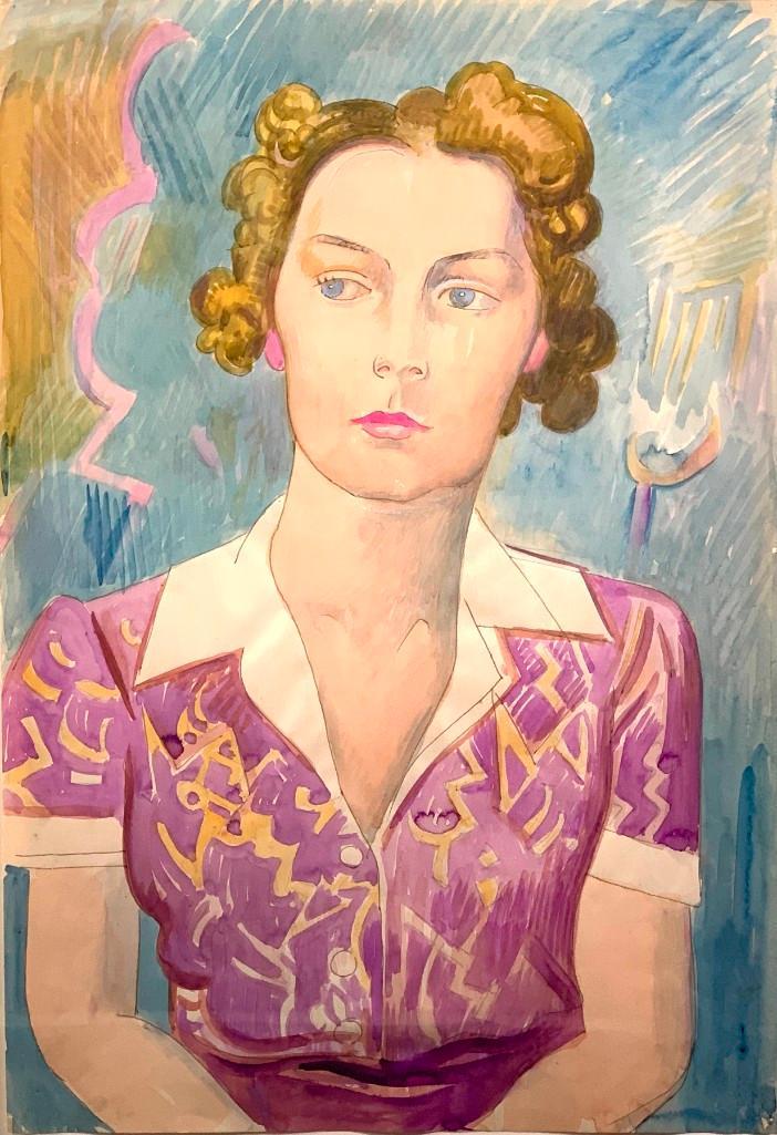 William Sommer Watercolor, Portrait of a Young Woman (1 of 6)