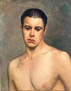 Paul Winchell Oil, Portrait of a Young Man: Paul Winchell (American 1903-1972) Portrait of a Young Man, oil on canvas, unsigned, unframed.   Dimensions: 22.75 x 28 in.