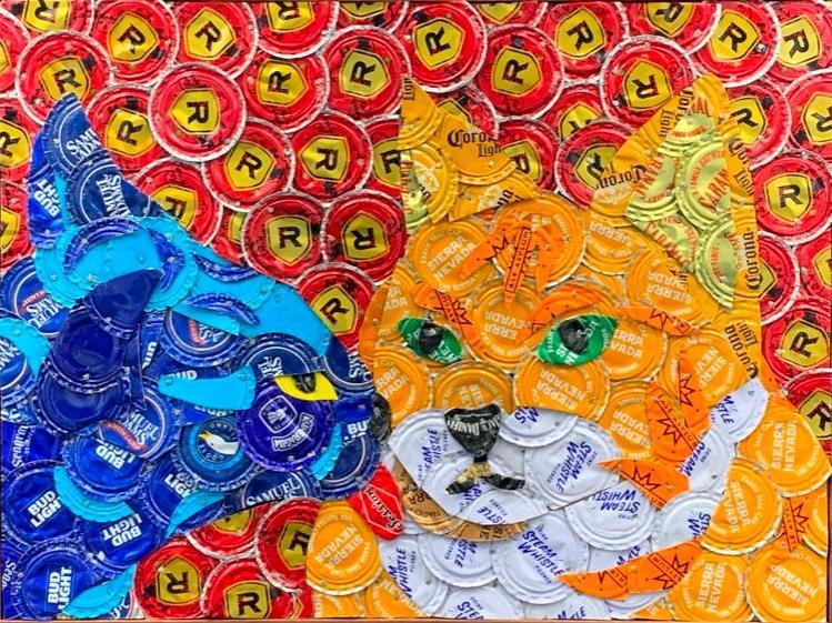 John Taylor-Lehman Beer-Cap Construction, Liechtenstein: John Taylor-Lehman Beer-Cap Construction (American, 20th/21stc.) Liechtenstein, 2018, signed and dated verso, framed. Dimensions: 10 x 13 in. as framed. Condition: Very good with no damage or restor