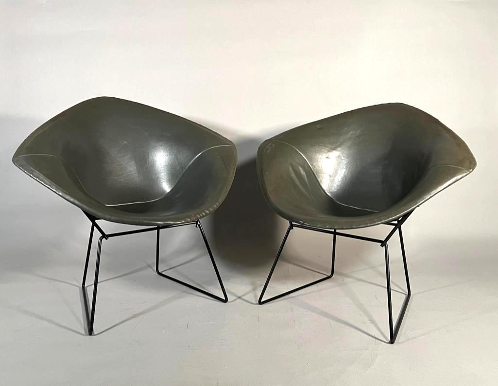 Pair of Harry Bertoia Leather Upholstered Diamond Chairs for Knoll (1 of 8)