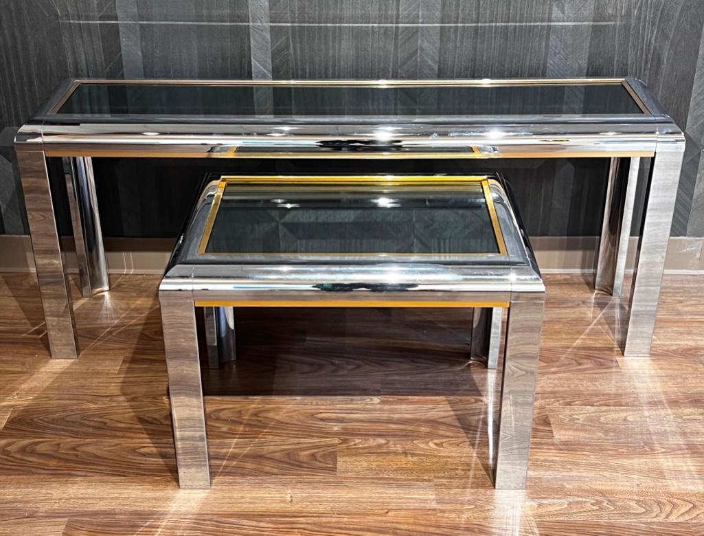 Modern Chrome and Smoked Glass Sofa Table and End Table (1 of 8)